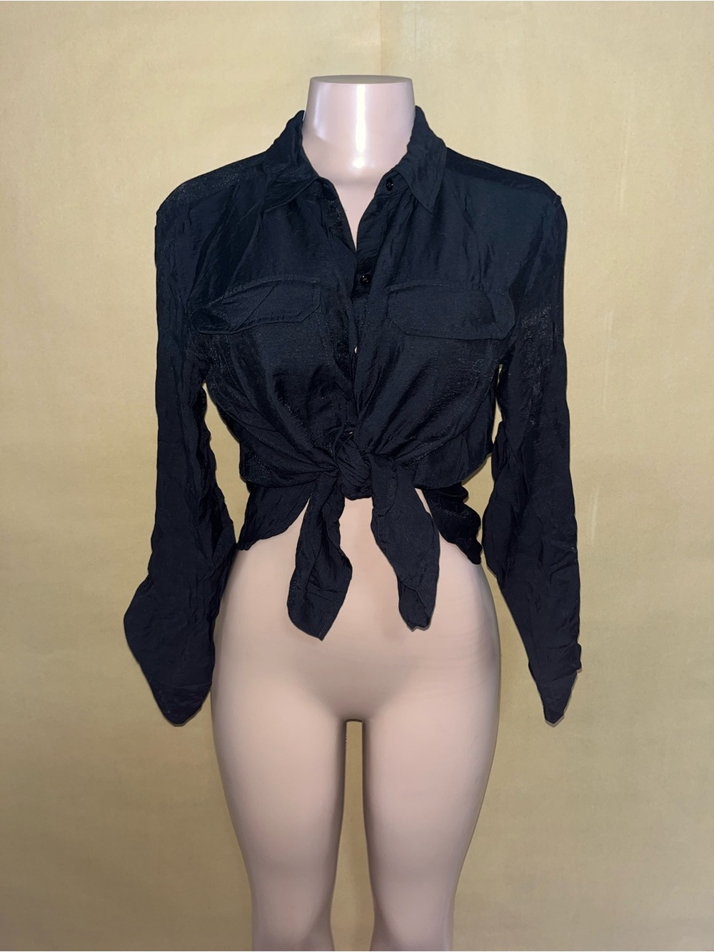Vince Camuto Black Tie-Front Button Down Shirt